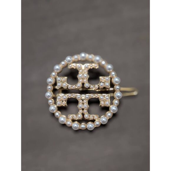 TORY BURCH Double T Logo Pearl Accent Hair Clip main image 5